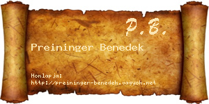 Preininger Benedek névjegykártya